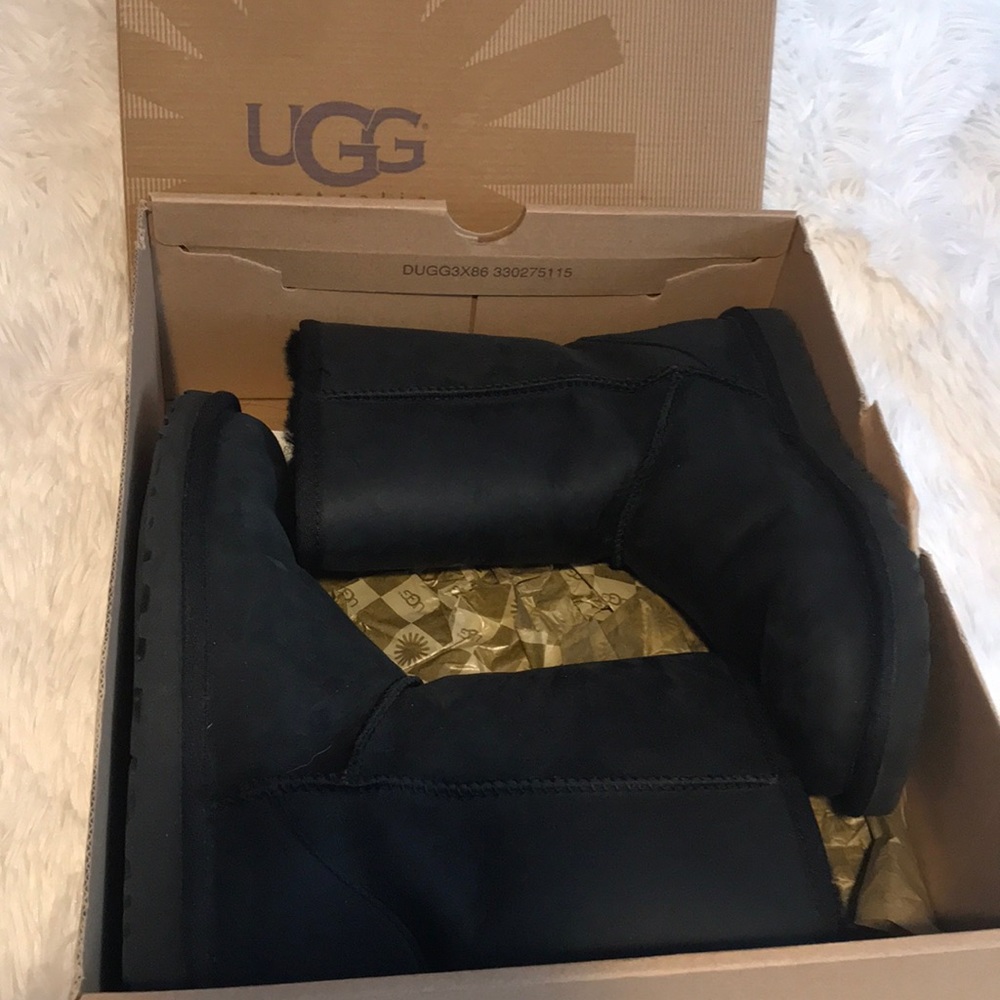 UGG Classic Short Black Suede Shearling Lined Ankle Boots